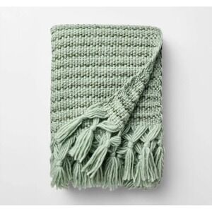 Threshold Studio McGee Throw Blanket 50x60 Green Woven Tassel NWT